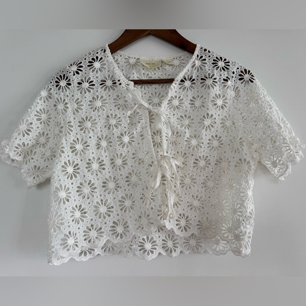 Maeve by Anthropologie White Floral Lace Blouse OS NWOT
